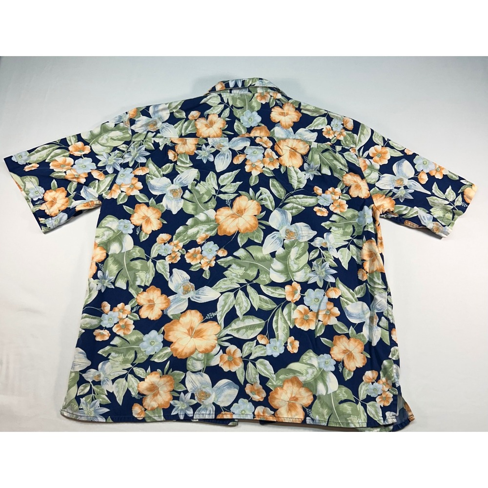 Pusser's West Indies Mens Large Silk Cotton Tropical Floral Hawaiian Shirt Blue - Picture 6 of 7